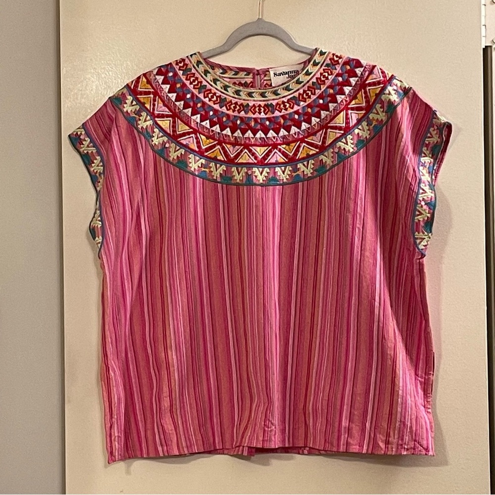 SAVANNA JANE Oversized Embroidered Knit Boxy Poncho Top in Multi - Picture 2 of 5